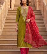 Mehendi green shimmer jacquard salwar suit dress material