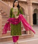Green shimmer jacquard salwar suit dress material