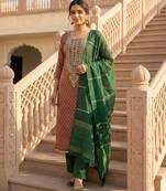 Brown shimmer jacquard salwar suit dress material