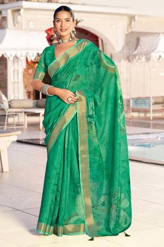green color beautiful linen art silk fabric saree with sophisticated partywear saree