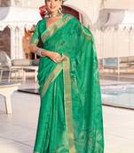 green color beautiful linen art silk fabric saree with sophisticated partywear saree