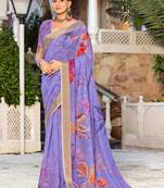 lavender color beautiful linen art silk fabric saree with sophisticated partywear saree