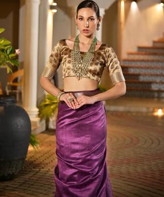 purple smart khadi raw art silk blend saree with graceful madhubani style print 5