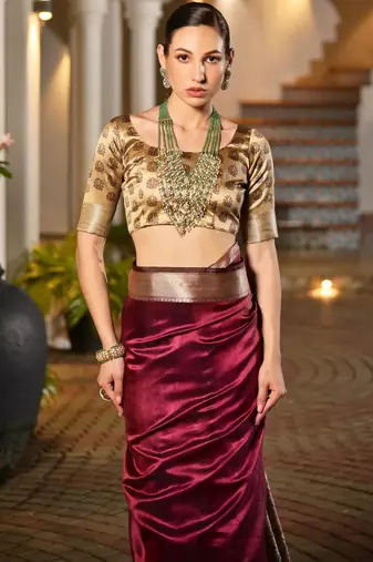 wine smart khadi raw art silk blend saree with graceful madhubani style print