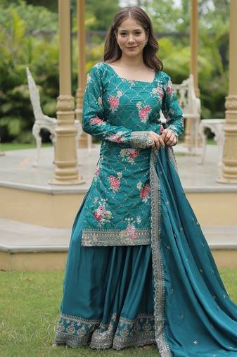 Rama Chinnon Embroidered Kurta Set for Women with Sequins Work & Matching Dupatta | Fully Stitched