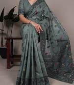 elegant poly cotton saree with intricate thread weaving work