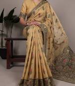 elegant poly cotton saree with intricate thread weaving work