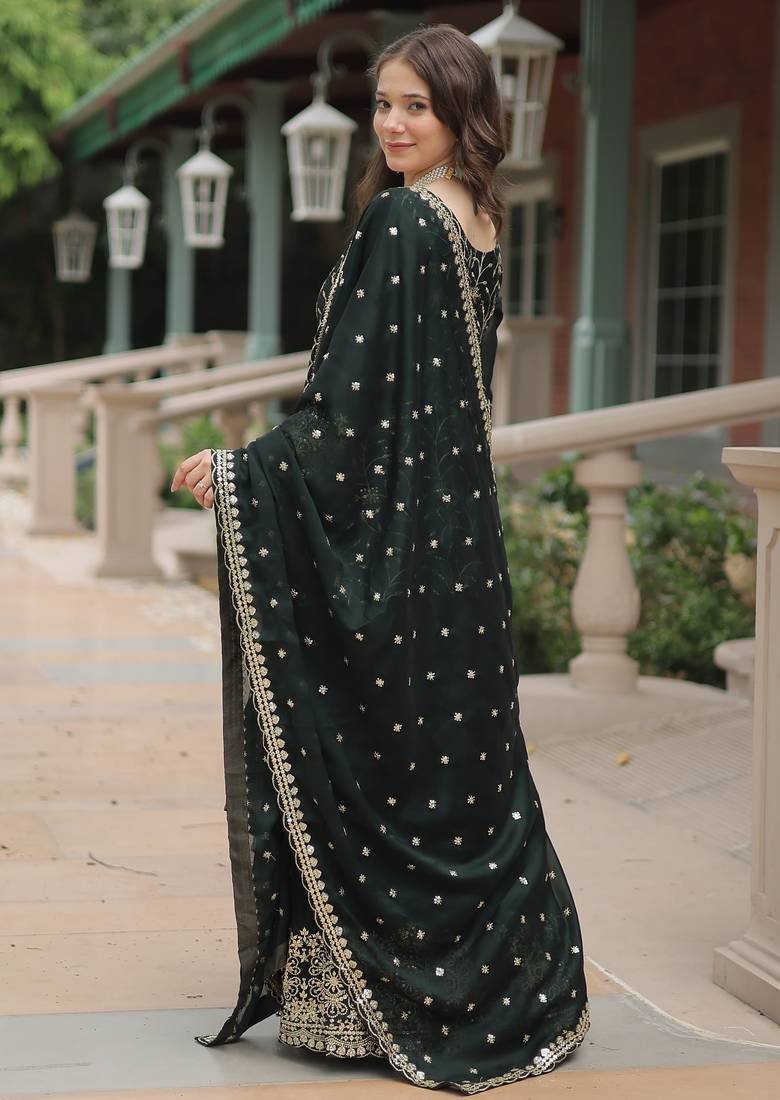 Green Rangoli Silk Kurta Set with Sequins & Thread Embroidery – Premium Festive Wear