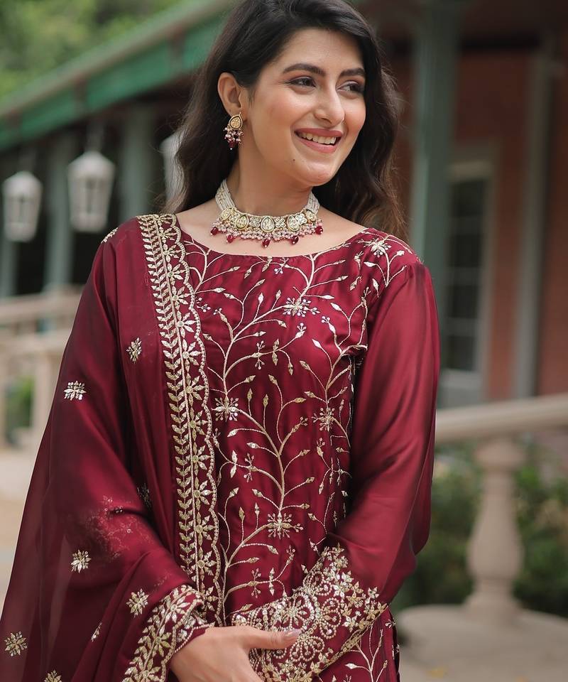 Maroon Rangoli Silk Kurta Set with Sequins & Thread Embroidery – Premium Occasion Wear