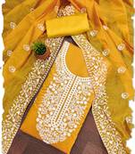 women's Mustard chanderi cotton white embroidered lucknowi chikankari