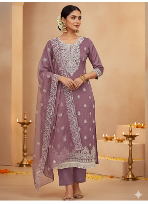 women's Mauve chanderi cotton white embroidered lucknowi chikankari 1