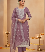 women's Mauve chanderi cotton white embroidered lucknowi chikankari