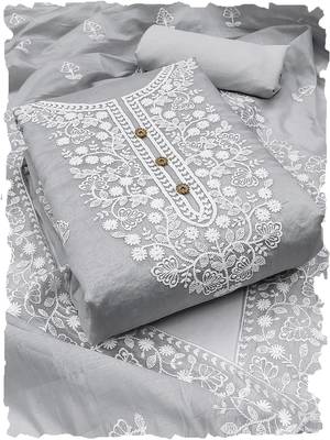 women's Grey chanderi cotton white embroidered lucknowi chikankari 1