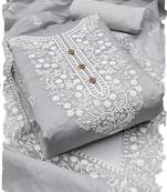 women's Grey chanderi cotton white embroidered lucknowi chikankari