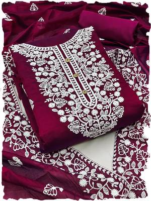 women's Burgandy chanderi cotton white embroidered lucknowi chikankari 1