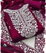 women's Burgandy chanderi cotton white embroidered lucknowi chikankari