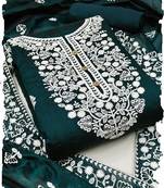 women's Bottle Green chanderi cotton white embroidered lucknowi chikankari