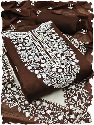 women's Brown chanderi cotton white embroidered lucknowi chikankari 1