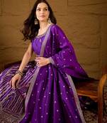 Women purple silk blend solid woven design anarkali kurta trousers with dupatta