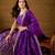 Women purple silk blend solid woven design anarkali kurta trousers with dupatta
