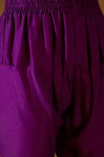Women purple silk blend solid woven design anarkali kurta trousers with dupatta