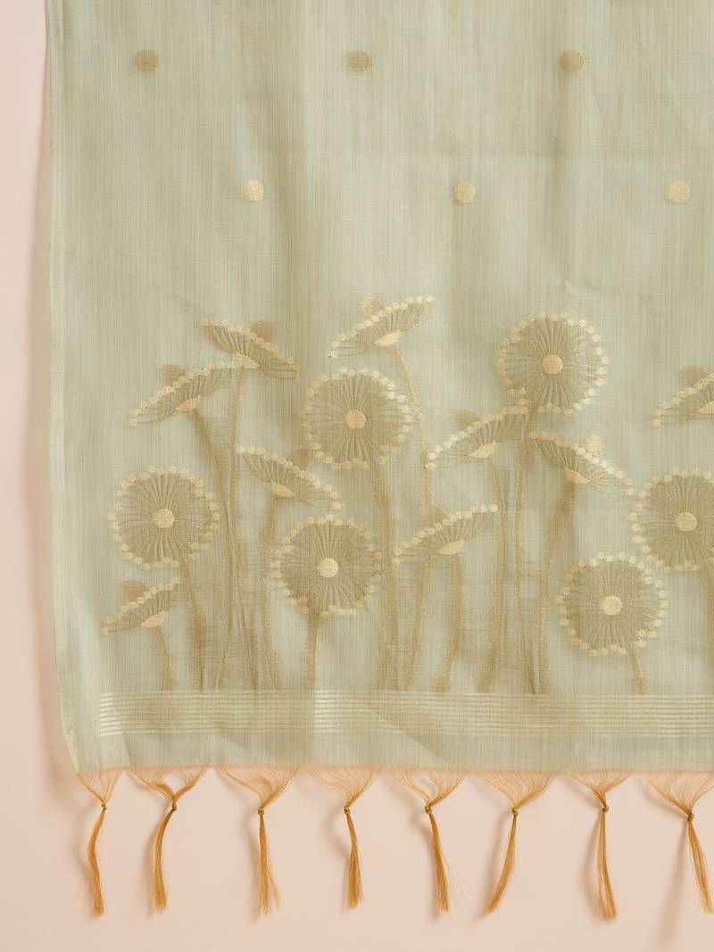 Women blue chanderi solid woven design straight kurta trousers with dupatta