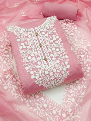 women's baby pink chanderi cotton white embroidered lucknowi chikankari 1