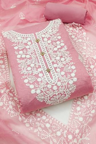 women's baby pink chanderi cotton white embroidered lucknowi chikankari