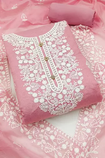 women's baby pink chanderi cotton white embroidered lucknowi chikankari