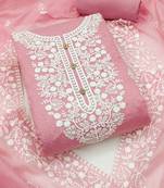 women's baby pink chanderi cotton white embroidered lucknowi chikankari