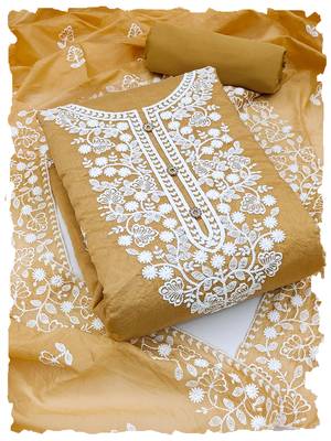 women's Beige chanderi cotton white embroidered lucknowi chikankari 2