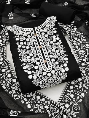 women's Black chanderi cotton white embroidered lucknowi chikankari 2