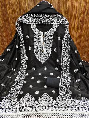 women's Black chanderi cotton white embroidered lucknowi chikankari 3