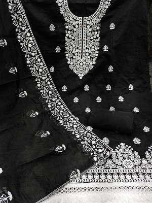 women's Black chanderi cotton white embroidered lucknowi chikankari 4
