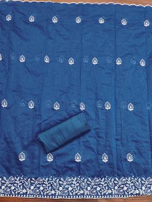 women's Royal Blue chanderi cotton white embroidered lucknowi chikankari 5