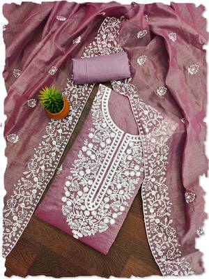 women's Mauve chanderi cotton white embroidered lucknowi chikankari 2