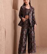 Black faux banarasi brocade co-ord set with designer blazer & wide-leg pants