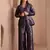 Navy blue faux banarasi brocade co-ord set with designer blazer & wide-leg pants