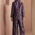 Women's navy blue faux banarasi brocade co-ord set with designer blazer & wide-leg pants