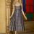 Designer navy blue jacquard zari woven a-line midi dress
