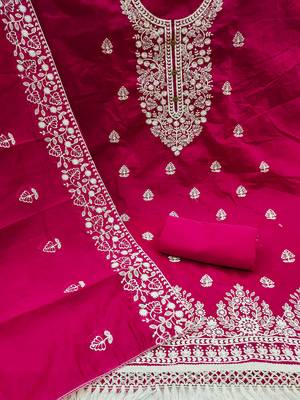women's Rani pink chanderi cotton white embroidered lucknowi chikankari 3