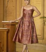 Designer maroon jacquard zari woven a-line midi dress