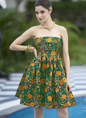 Green floral weaving zari jacquard strapless mini dress 4