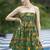 Green floral weaving zari jacquard strapless mini dress
