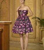 Purple floral weaving zari jacquard strapless mini dress