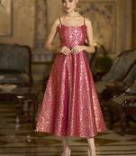 Pink jacquard zari weaving a-line dress for women