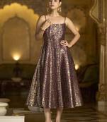 Wine jacquard zari weaving a-line dress for women