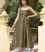 Black jacquard zari weaving a-line dress for women