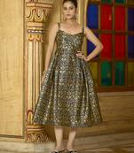 Designer black jacquard zari woven a-line midi dress