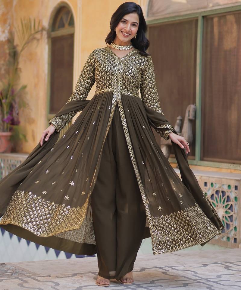 Mendi Green Faux Georgette Kurta Set with Elegant Embroidery – Premium Occasion & Festive Wear